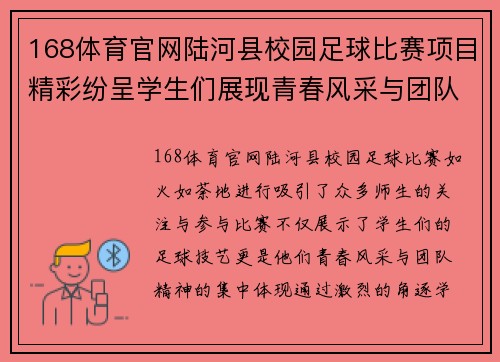 168体育官网陆河县校园足球比赛项目精彩纷呈学生们展现青春风采与团队精神